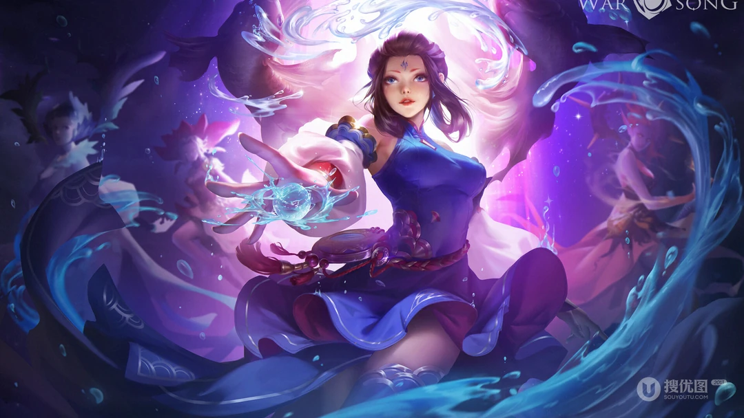 操控着水流的动漫女人物