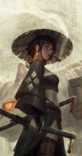 GUWEIZ大师作品集戴斗笠有龙纹身的女孩手机壁纸