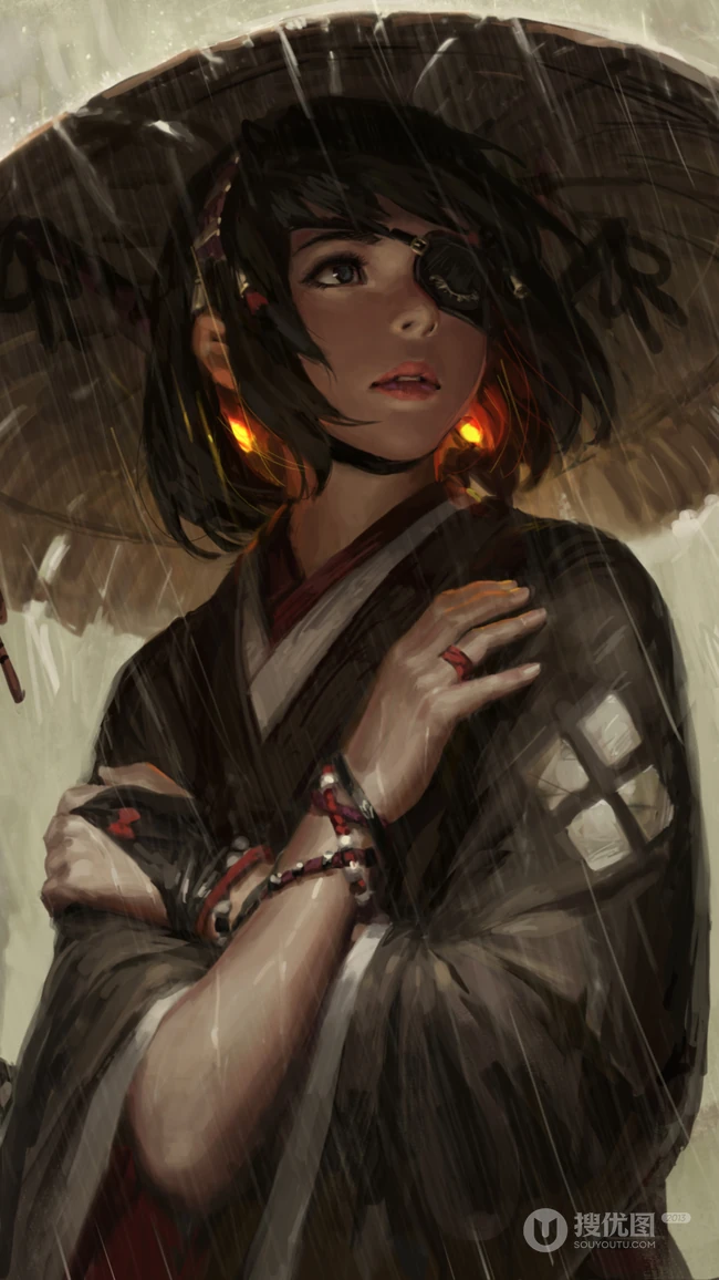 GUWEIZ大师作品集戴斗笠有龙纹身的女孩手机壁纸