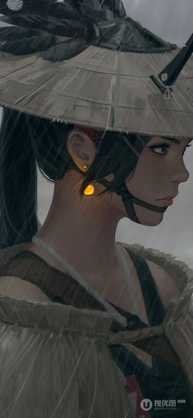 GUWEIZ大师作品集戴斗笠有龙纹身的女孩手机壁纸