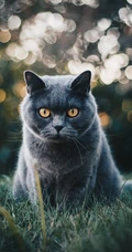 草地上的黑色的宠物猫高清摄影手机壁纸