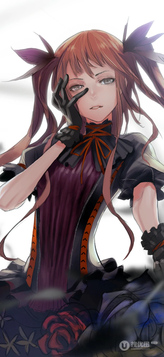 穿黑色百褶连衣裙的动漫女生插画手机壁纸