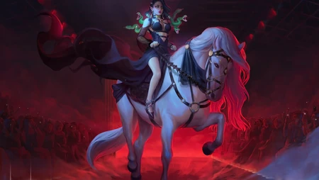 创意T台上骑着大白马的古希腊神话人物&ldquo;美杜莎&rdquo;手绘插画电脑壁纸