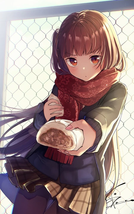 热气腾腾，香喷喷，吃包子的二次元动漫少女高清插画图片