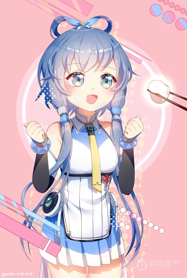 热气腾腾，香喷喷，吃包子的二次元动漫少女高清插画图片