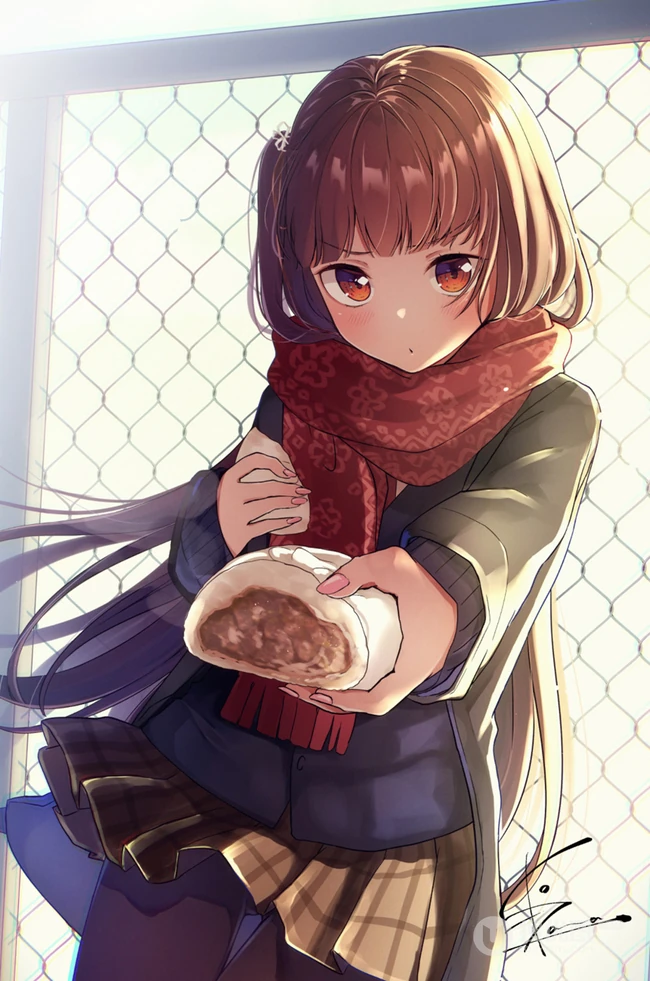 热气腾腾，香喷喷，吃包子的二次元动漫少女高清插画图片