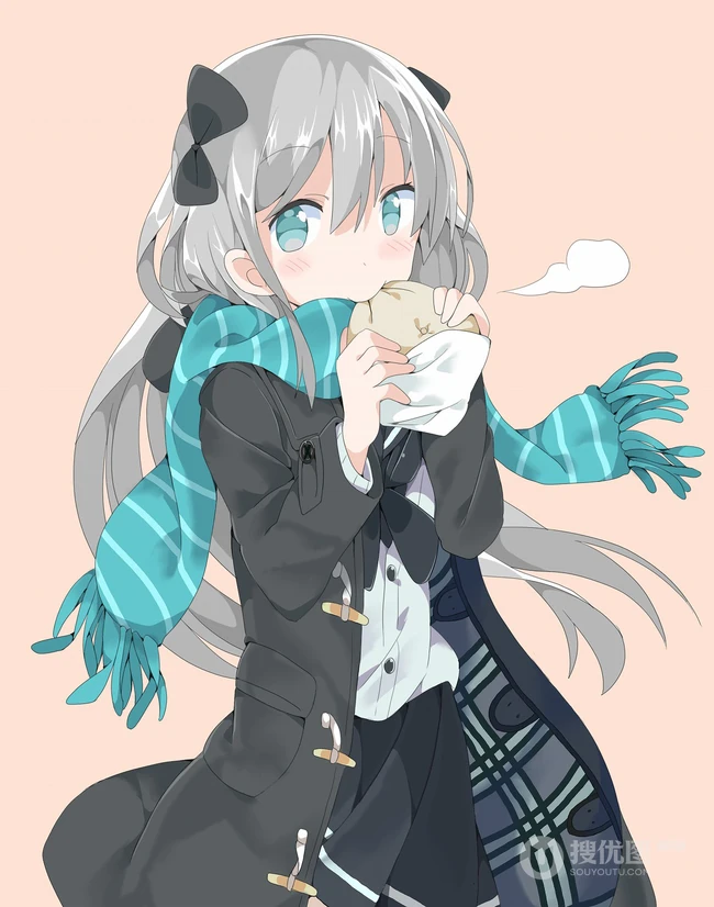热气腾腾，香喷喷，吃包子的二次元动漫少女高清插画图片