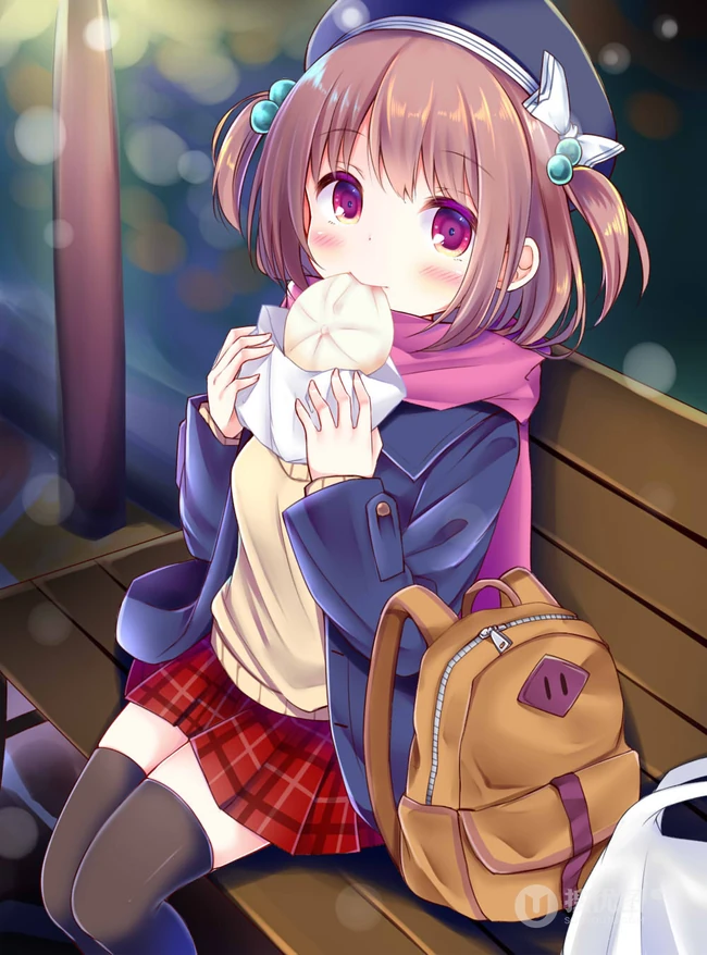 热气腾腾，香喷喷，吃包子的二次元动漫少女高清插画图片
