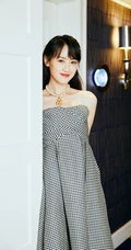 袁冰妍礼裙连衣格子长裙优雅纯美写真照