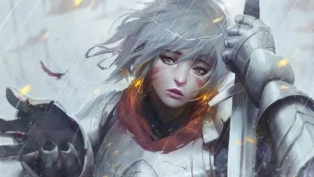 白色短发穿盔甲的女战士桌面壁纸