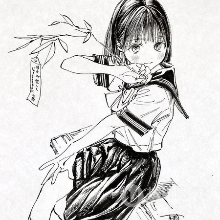 独一无二与众不同手绘铅笔画可爱动漫学生少女临摹纯手稿头像图片