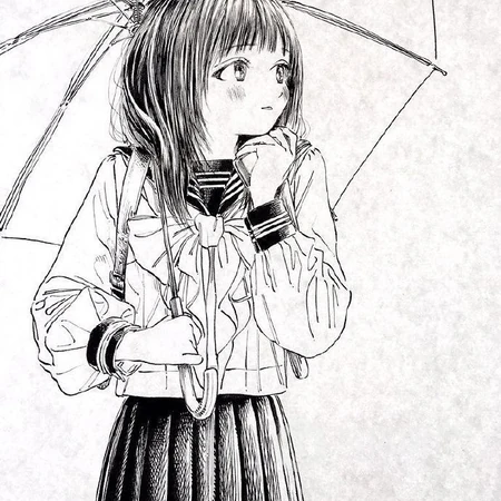 独一无二与众不同手绘铅笔画可爱动漫学生少女临摹纯手稿头像图片
