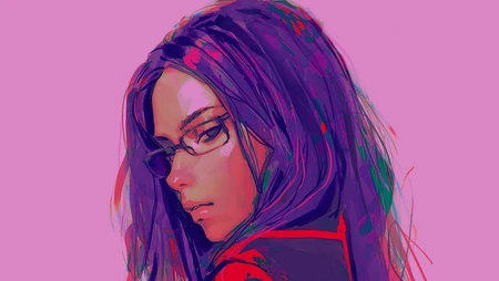 手绘戴眼镜的欧美长发女生人像桌面壁纸