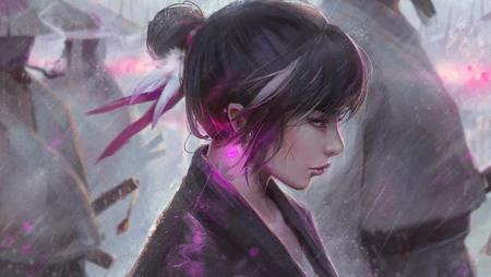 丸子头的日本传统女武士电脑壁纸图片
