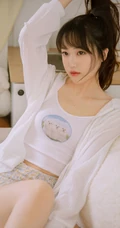 可爱苗条原味少女肩带背心短裤清凉装扮真实居家写真照