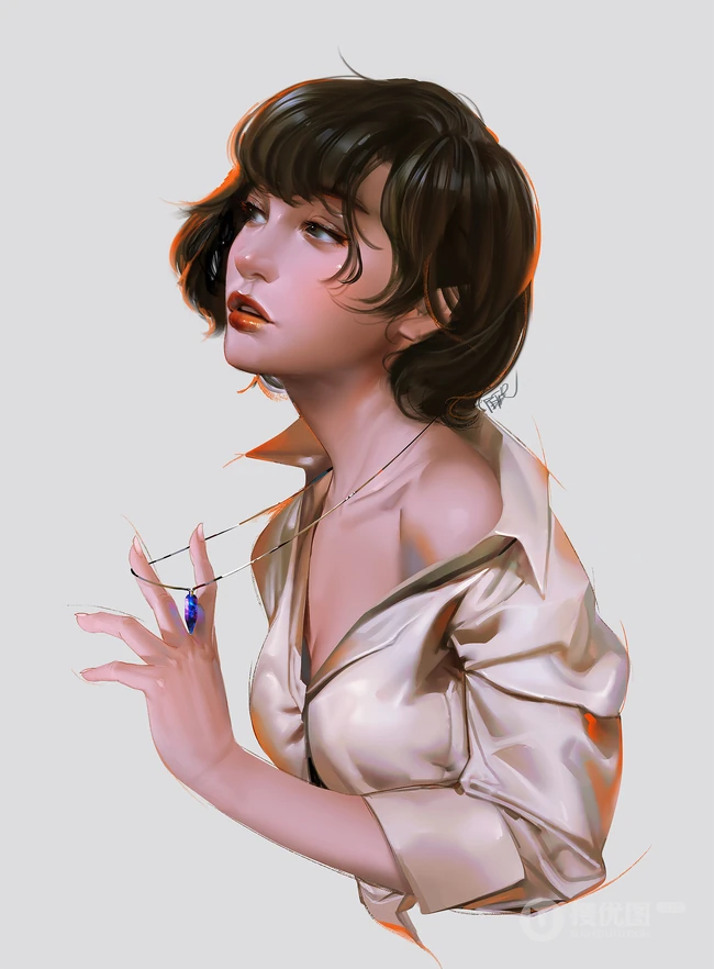 3D写实画风动漫短发美女手机壁纸