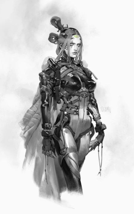 黑白古代女将军霸气手机壁纸铅笔画