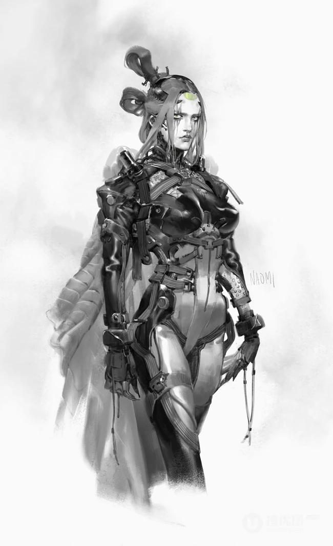 黑白古代女将军霸气手机壁纸铅笔画