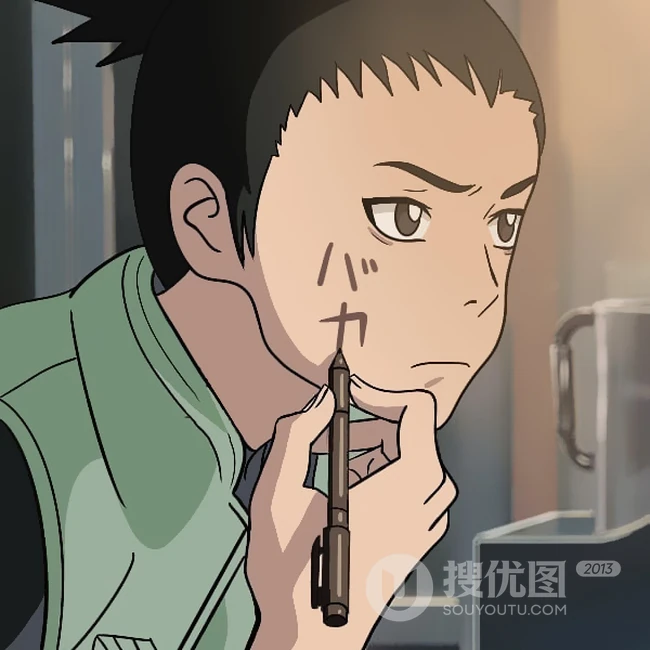 在自己脸上写字的火影忍者人物可爱，呆萌，酷帅，认真插画图片