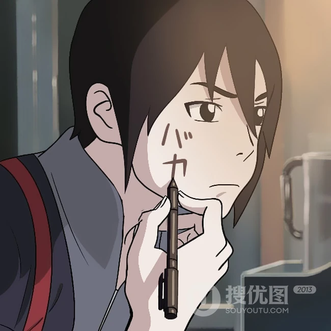 在自己脸上写字的火影忍者人物可爱，呆萌，酷帅，认真插画图片