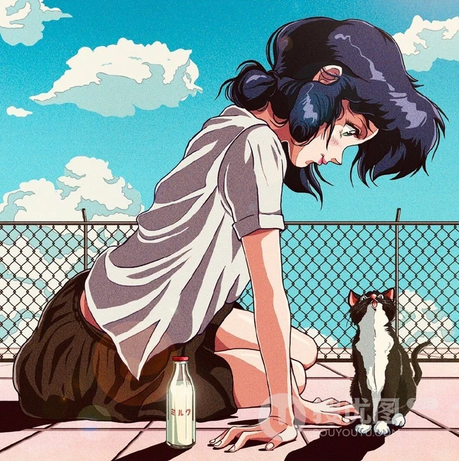 旧漫风，日系复古旧漫风城市街头，街角里生活的城市女人插画美图