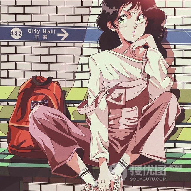 旧漫风，日系复古旧漫风城市街头，街角里生活的城市女人插画美图