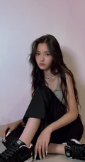 林允灰色背心黑裤休闲鞋坐地板慵懒美照