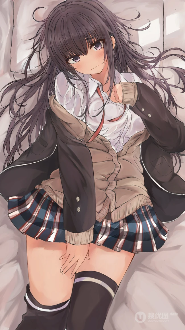 黑丝袜，格子短裙动漫少女手机壁纸
