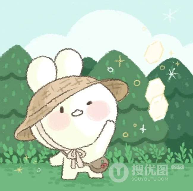 超口爱的卡通小白兔拟人化吃早餐，干活，采花插画图片 第1张