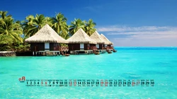 蔚蓝的大海，金黄的沙滩，2020年唯美大海，沙滩景色高清9月日历壁纸图片