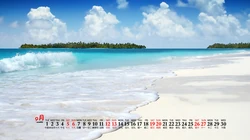 蔚蓝的大海，金黄的沙滩，2020年唯美大海，沙滩景色高清9月日历壁纸图片