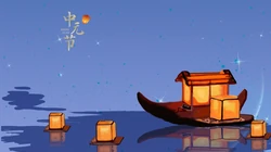 中国传统祭祖节日中元节（七月半）唯美高清放河灯、孔明灯等壁纸图片