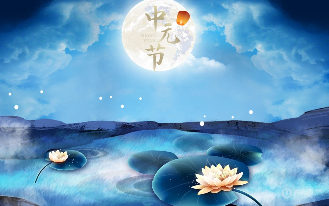 中国传统祭祖节日中元节（七月半）唯美高清放河灯、孔明灯等壁纸图片