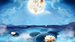 中国传统祭祖节日中元节（七月半）唯美高清放河灯、孔明灯等壁纸图片