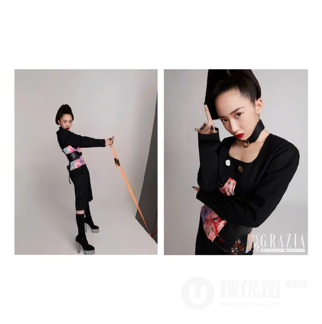 孟美岐个性《红秀》杂志写真，玩转黑与红两种色彩元素，时尚动感又动人