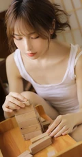 治愈系美丽女孩肩带衣短裤日式小木屋清新清新写真图片