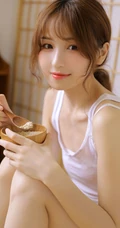 治愈系美丽女孩肩带衣短裤日式小木屋清新清新写真图片