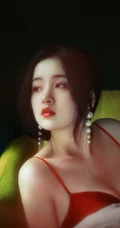 肩带红裙美丽女孩唯美气质复古胶片色彩好看室内艺术摄影写真照