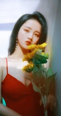 肩带红裙美丽女孩唯美气质复古胶片色彩好看室内艺术摄影写真照