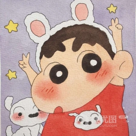 脸蛋就像猴子红屁股似的蜡笔小新，蜡笔小可爱搞怪水彩插画头像图片