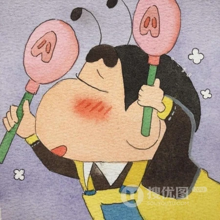 脸蛋就像猴子红屁股似的蜡笔小新，蜡笔小可爱搞怪水彩插画头像图片