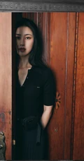 天生丽质，妩媚动人，女生朱珠全黑look紧身衣百叶裙气质室内图片