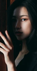 天生丽质，妩媚动人，女生朱珠全黑look紧身衣百叶裙气质室内图片