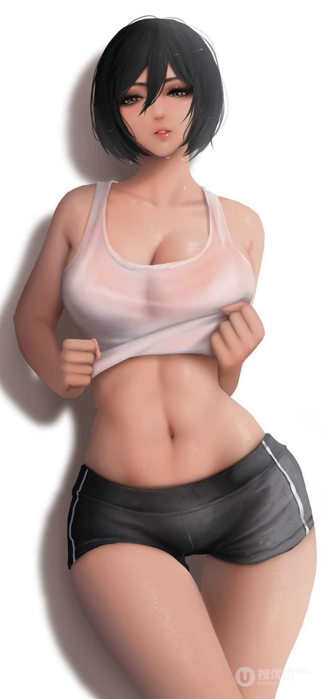 丰乳肥臀吊带背心短裤短发动漫美女时尚手机壁纸图片