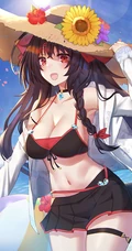 戴草帽，斗笠的清凉装二次元动漫女生海边，泳池边活力四射图片集