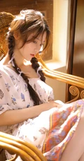 长相超甜，大眼睛，双麻花辫美背少女动人室内摄影艺术写真图集