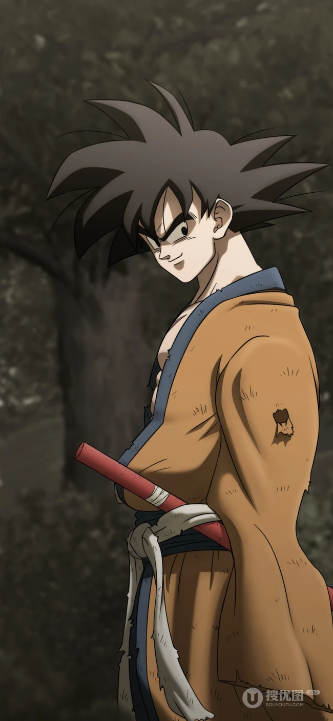 穿日本武士服装的动漫龙珠主角孙悟空的手机壁纸