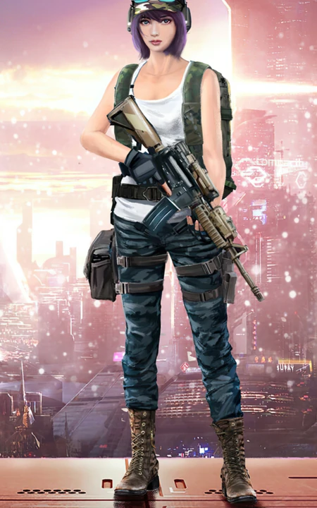 帅气武装全身，手抱自动步枪的动漫少女高清手机壁纸