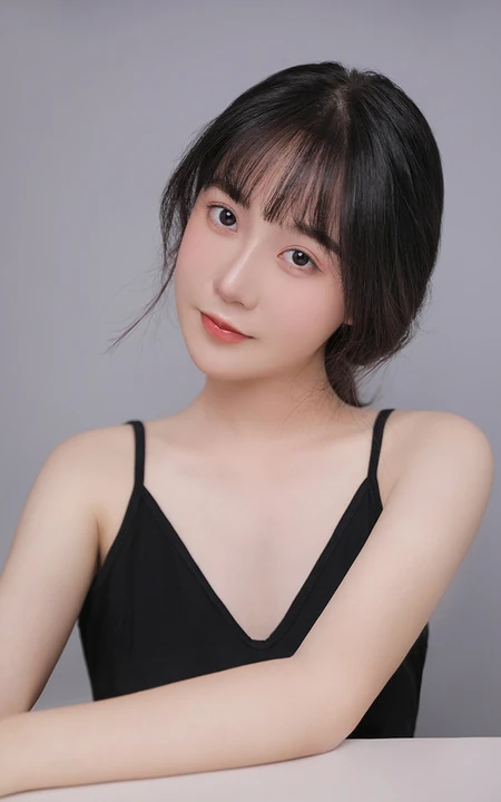 五官精致秀丽漂亮女生身着黑色肩带衣气质高清半身照摄影写真照片
