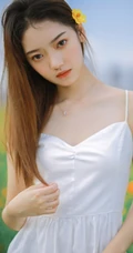 山花浪漫的花间超美肩带白裙少女唯美艺术摄影写真图集